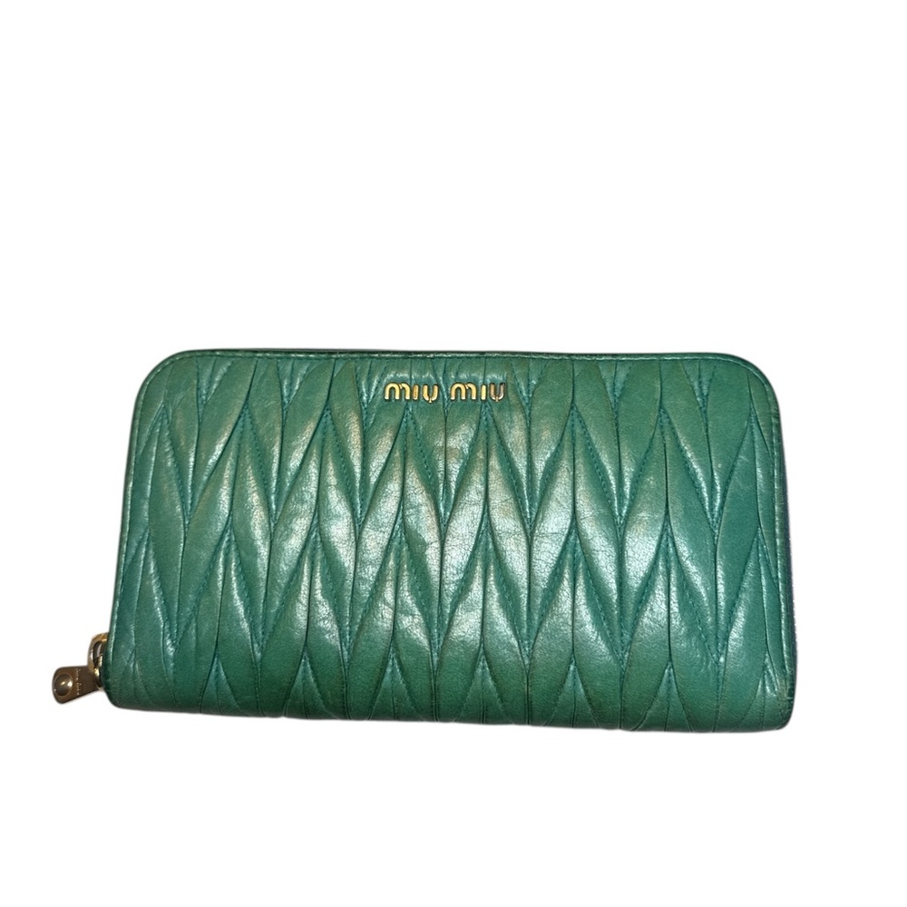 Miu Miu Green Quilted Wallet with Gold Logo